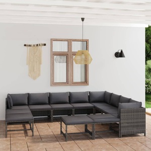 vidaXL, vidaXL 12-tlg. Garten-Lounge-Set mit Kissen Poly Rattan Grau, vidaXL 12-tlg. Garten-Lounge-Set mit Kissen Poly Rattan Grau