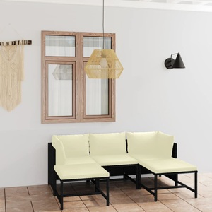 vidaXL, vidaXL 5-tlg. Garten-Lounge-Set mit Kissen Poly Rattan Schwarz, vidaXL 5-tlg. Garten-Lounge-Set mit Kissen Poly Rattan Schwarz