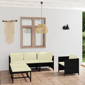 vidaXL, vidaXL 6-tlg. Garten-Lounge-Set mit Kissen Poly Rattan Schwarz, vidaXL 6-tlg. Garten-Lounge-Set mit Kissen Poly Rattan Schwarz