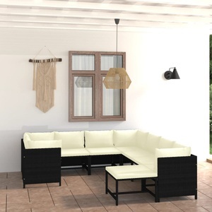 vidaXL, vidaXL 9-tlg. Garten-Lounge-Set mit Kissen Poly Rattan Schwarz, vidaXL 9-tlg. Garten-Lounge-Set mit Kissen Poly Rattan Schwarz
