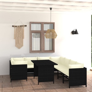 vidaXL, vidaXL 9-tlg. Garten-Lounge-Set mit Kissen Poly Rattan Schwarz, vidaXL 9-tlg. Garten-Lounge-Set mit Kissen Poly Rattan Schwarz