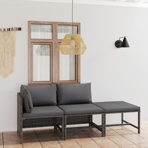 vidaXL, vidaXL 3-tlg. Garten-Lounge-Set mit Kissen Poly Rattan Grau
