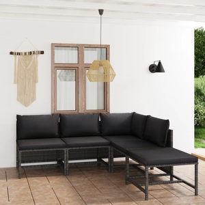 vidaXL, vidaXL 5-tlg. Garten-Lounge-Set mit Kissen Poly Rattan Grau, vidaXL 5-tlg. Garten-Lounge-Set mit Kissen Poly Rattan Grau
