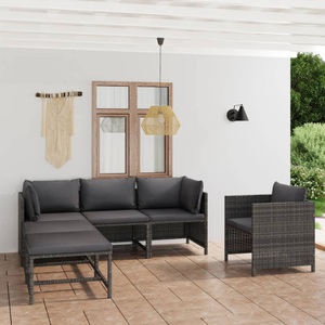 vidaXL, vidaXL 6-tlg. Garten-Lounge-Set mit Kissen Poly Rattan Grau, vidaXL 6-tlg. Garten-Lounge-Set mit Kissen Poly Rattan Grau