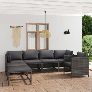 vidaXL 7-tlg. Garten-Lounge-Set mit Kissen Poly Rattan Grau