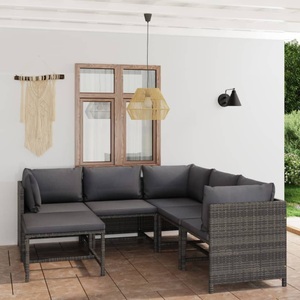 vidaXL, vidaXL 6-tlg. Garten-Lounge-Set mit Kissen Poly Rattan Grau