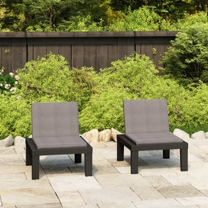 vidaXL, vidaXL Gartenstühle mit Auflagen 2 Stk. Kunststoff Grau, vidaXL Gartenstühle mit Auflagen 2 Stk. Kunststoff Grau