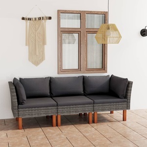 vidaXL, vidaXL 3-Sitzer-Gartensofa mit Kissen Grau Poly Rattan, vidaXL 3-Sitzer-Gartensofa mit Kissen Grau Poly Rattan