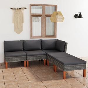 vidaXL, vidaXL 5-tlg. Garten-Lounge-Set mit Kissen Poly Rattan Grau, vidaXL 5-tlg. Garten-Lounge-Set mit Kissen Poly Rattan Grau