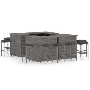 vidaXL, vidaXL 16-tlg. Gartenbar-Set mit Kissen Poly Rattan Grau, vidaXL 16-tlg. Gartenbar-Set mit Kissen Poly Rattan Grau