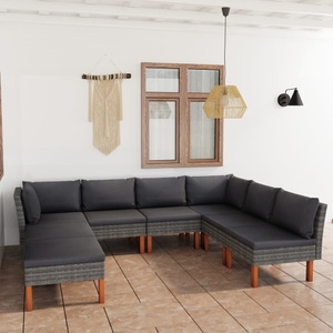 vidaXL, vidaXL 8-tlg. Garten-Lounge-Set mit Kissen Poly Rattan Grau, vidaXL 8-tlg. Garten-Lounge-Set mit Kissen Poly Rattan Grau