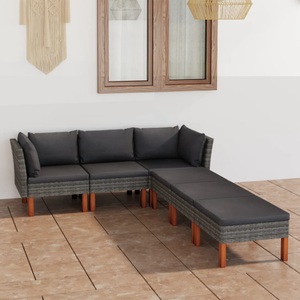 vidaXL, vidaXL 6-tlg. Garten-Lounge-Set mit Kissen Poly Rattan Grau, vidaXL 6-tlg. Garten-Lounge-Set mit Kissen Poly Rattan Grau