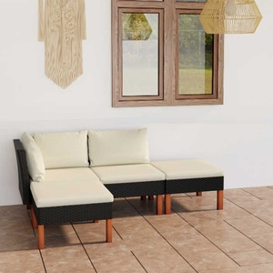 vidaXL, vidaXL 4-tlg. Garten-Lounge-Set mit Kissen Poly Rattan Schwarz