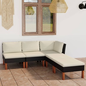 vidaXL, vidaXL 5-tlg. Garten-Lounge-Set mit Kissen Poly Rattan Schwarz, vidaXL 5-tlg. Garten-Lounge-Set mit Kissen Poly Rattan Schwarz