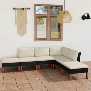 vidaXL, vidaXL 6-tlg. Garten-Lounge-Set mit Kissen Poly Rattan Schwarz