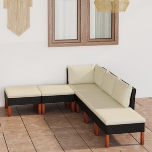 vidaXL, vidaXL 6-tlg. Garten-Lounge-Set mit Kissen Poly Rattan Schwarz, vidaXL 6-tlg. Garten-Lounge-Set mit Kissen Poly Rattan Schwarz