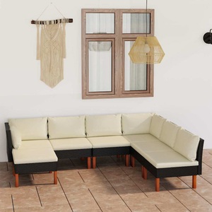 vidaXL 7-tlg. Garten-Lounge-Set mit Kissen Poly Rattan Schwarz