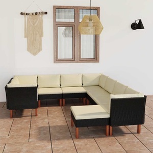 vidaXL, vidaXL 9-tlg. Garten-Lounge-Set mit Kissen Poly Rattan Schwarz