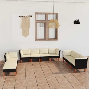 vidaXL, vidaXL 10-tlg. Garten-Lounge-Set mit Kissen Poly Rattan Schwarz