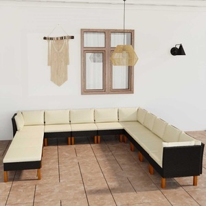 vidaXL, vidaXL 12-tlg. Garten-Lounge-Set mit Kissen Poly Rattan Schwarz