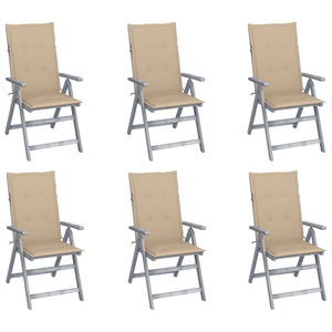 vidaXL, vidaXL Verstellbare Gartenstühle 6 Stk. mit Auflagen Massivholz Akazie, 