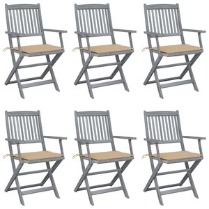 vidaXL, vidaXL Klappbare Gartenstühle 6 Stk. mit Sitzkissen Massivholz Akazie, vidaXL Klappbare Gartenstühle 6 Stk. mit Sitzkissen Massivholz Akazie