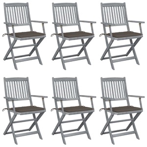 vidaXL, vidaXL Klappbare Gartenstühle 6 Stk. mit Sitzkissen Massivholz Akazie, vidaXL Klappbare Gartenstühle 6 Stk. mit Sitzkissen Massivholz Akazie