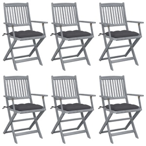 vidaXL, vidaXL Klappbare Gartenstühle 6 Stk. mit Kissen Massivholz Akazie, vidaXL Klappbare Gartenstühle 6 Stk. mit Kissen Massivholz Akazie