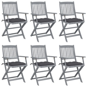 vidaXL Klappbare Gartenstühle 6 Stk. mit Kissen Massivholz Akazie