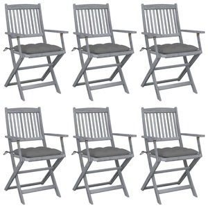 vidaXL, vidaXL Klappbare Gartenstühle 6 Stk. mit Kissen Massivholz Akazie, vidaXL Klappbare Gartenstühle 6 Stk. mit Kissen Massivholz Akazie