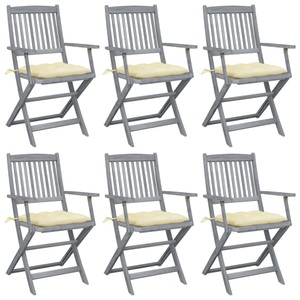 vidaXL, vidaXL Klappbare Gartenstühle 6 Stk. mit Kissen Massivholz Akazie, vidaXL Klappbare Gartenstühle 6 Stk. mit Kissen Massivholz Akazie