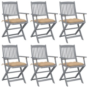 vidaXL, vidaXL Klappbare Gartenstühle 6 Stk. mit Kissen Massivholz Akazie, vidaXL Klappbare Gartenstühle 6 Stk. mit Kissen Massivholz Akazie