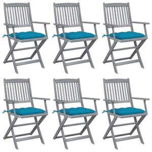 vidaXL Klappbare Gartenstühle 6 Stk. mit Kissen Massivholz Akazie