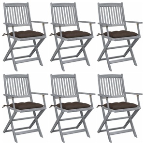 vidaXL, vidaXL Klappbare Gartenstühle 6 Stk. mit Kissen Massivholz Akazie, vidaXL Klappbare Gartenstühle 6 Stk. mit Kissen Massivholz Akazie