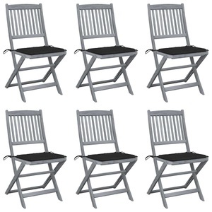 vidaXL, vidaXL Klappbare Gartenstühle 6 Stk. mit Sitzkissen Massivholz Akazie