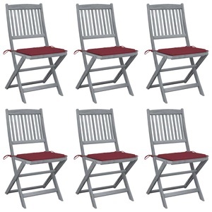 vidaXL, vidaXL Klappbare Gartenstühle 6 Stk. mit Sitzkissen Massivholz Akazie, vidaXL Klappbare Gartenstühle 6 Stk. mit Sitzkissen Massivholz Akazie
