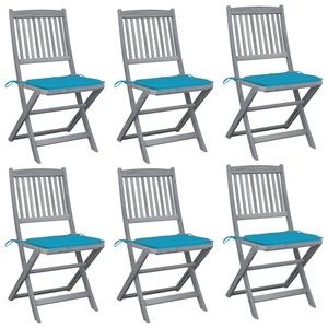 vidaXL, vidaXL Klappbare Gartenstühle 6 Stk. mit Sitzkissen Massivholz Akazie