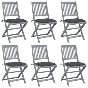 vidaXL, vidaXL Klappbare Gartenstühle 6 Stk. mit Kissen Massivholz Akazie, vidaXL Klappbare Gartenstühle 6 Stk. mit Kissen Massivholz Akazie