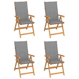 vidaXL, vidaXL Gartenstühle 4 Stk. mit Grauen Kissen Massivholz Teak