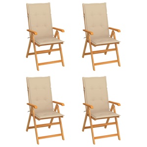 vidaXL, vidaXL Gartenstühle 4 Stk. mit Beigen Kissen Massivholz Teak, vidaXL Gartenstühle 4 Stk. mit Beigen Kissen Massivholz Teak