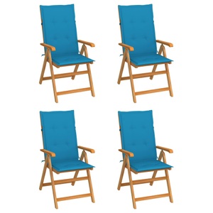 vidaXL, vidaXL Gartenstühle 4 Stk. mit Blauen Kissen Massivholz Teak, vidaXL Gartenstühle 4 Stk. mit Blauen Kissen Massivholz Teak