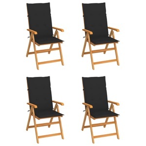 vidaXL, vidaXL Gartenstühle 4 Stk. mit Schwarzen Kissen Massivholz Teak, vidaXL Gartenstühle 4 Stk. mit Schwarzen Kissen Massivholz Teak