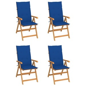 vidaXL, vidaXL Gartenstühle 4 Stk. mit Königsblauen Kissen Massivholz Teak, vidaXL Gartenstühle 4 Stk. mit Königsblauen Kissen Massivholz Teak