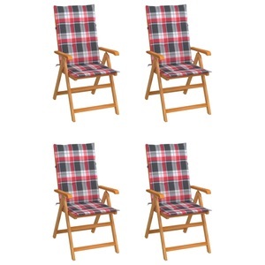 vidaXL, vidaXL Gartenstühle 4 Stk. Rote Karomuster-Kissen Massivholz Teak, vidaXL Gartenstühle 4 Stk. Rote Karomuster-Kissen Massivholz Teak