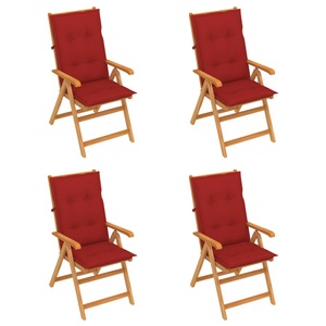 vidaXL, vidaXL Gartenstühle 4 Stk. mit Roten Kissen Massivholz Teak, 