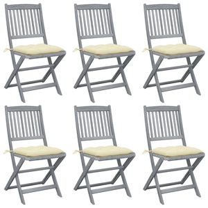 vidaXL, vidaXL Klappbare Gartenstühle 6 Stk. mit Kissen Massivholz Akazie, vidaXL Klappbare Gartenstühle 6 Stk. mit Kissen Massivholz Akazie