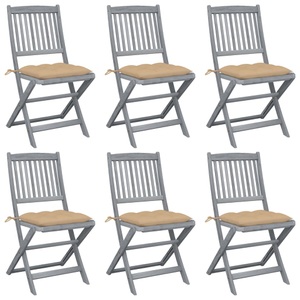 vidaXL, vidaXL Klappbare Gartenstühle 6 Stk. mit Kissen Massivholz Akazie, vidaXL Klappbare Gartenstühle 6 Stk. mit Kissen Massivholz Akazie