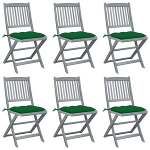 vidaXL, vidaXL Klappbare Gartenstühle 6 Stk. mit Kissen Massivholz Akazie, vidaXL Klappbare Gartenstühle 6 Stk. mit Kissen Massivholz Akazie