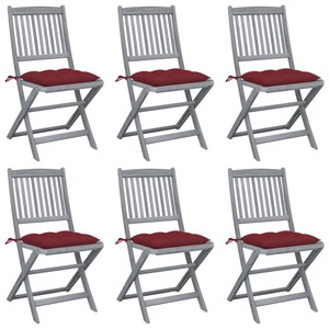 vidaXL, vidaXL Klappbare Gartenstühle 6 Stk. mit Kissen Massivholz Akazie, vidaXL Klappbare Gartenstühle 6 Stk. mit Kissen Massivholz Akazie