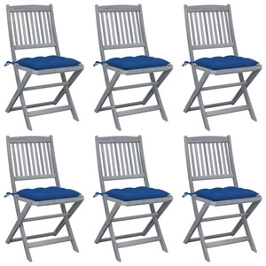 vidaXL, vidaXL Klappbare Gartenstühle 6 Stk. mit Kissen Massivholz Akazie, vidaXL Klappbare Gartenstühle 6 Stk. mit Kissen Massivholz Akazie